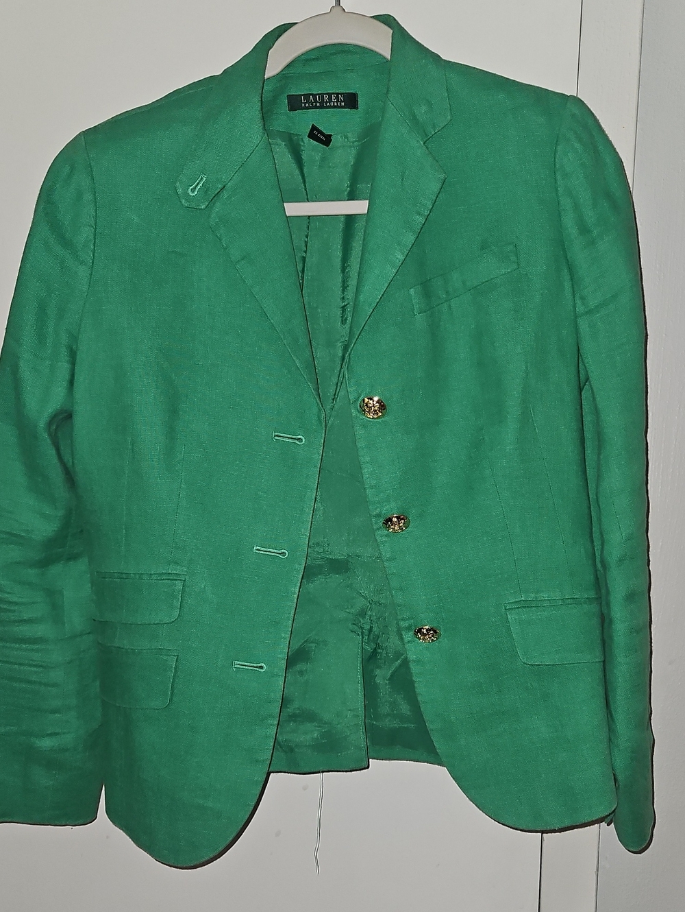 Lauren Ralph Lauren Emerald Green Linen Sport Coat with Gold Buttons